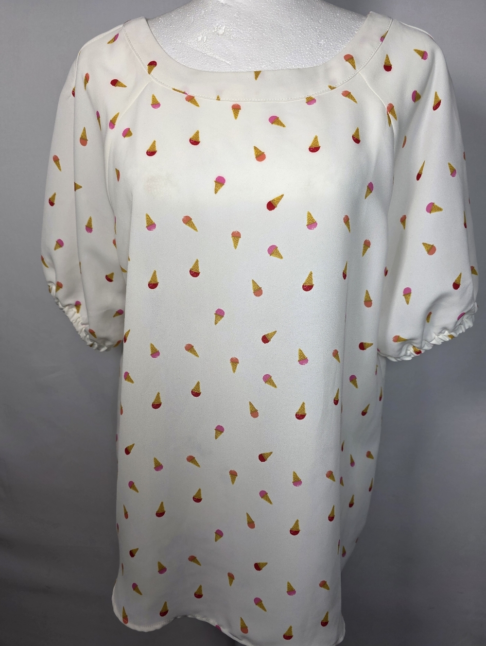 LOFT Ice Cream Print Blouse Size‎ M Cream Novelty Summer Top Cute